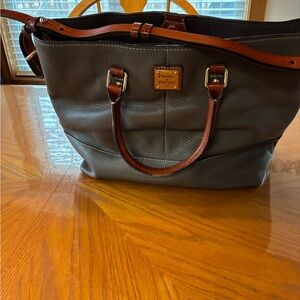 Dooney & Bourke Charcoal Tote with Chestnut Straps